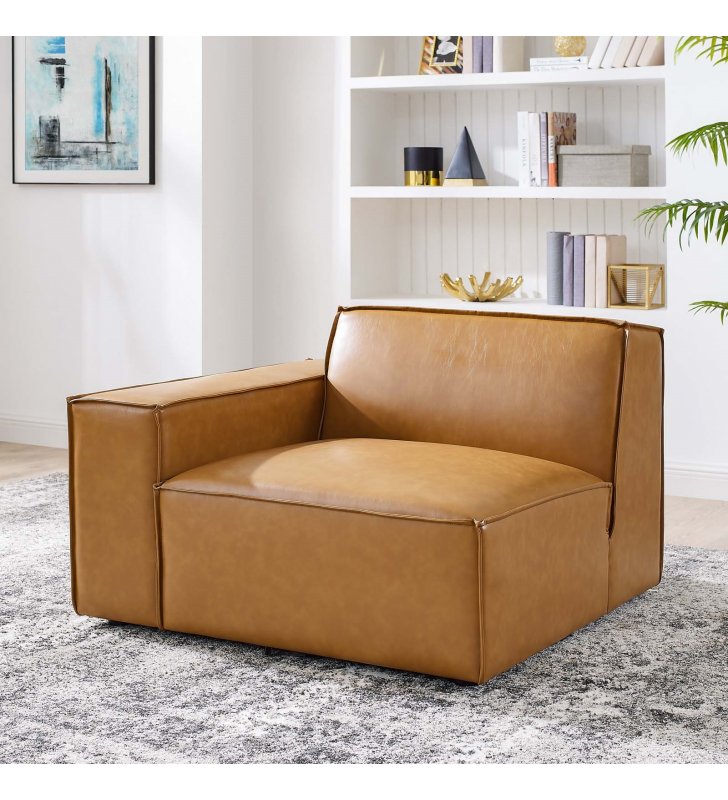 Restore Right-Arm Vegan Leather Sectional Sofa Chair in Tan - Lexmod
