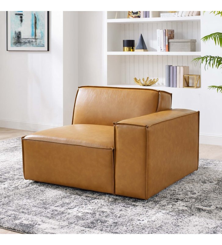 Restore Left-Arm Vegan Leather Sectional Sofa Chair in Tan - Lexmod