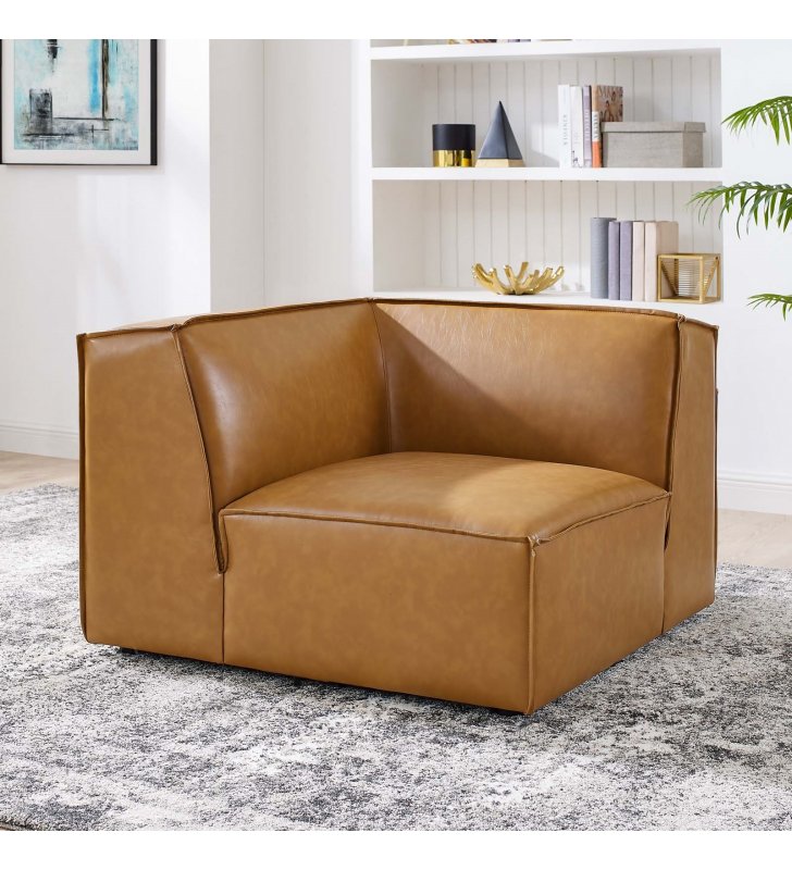 Restore Vegan Leather Sectional Sofa Corner Chair in Tan - Lexmod