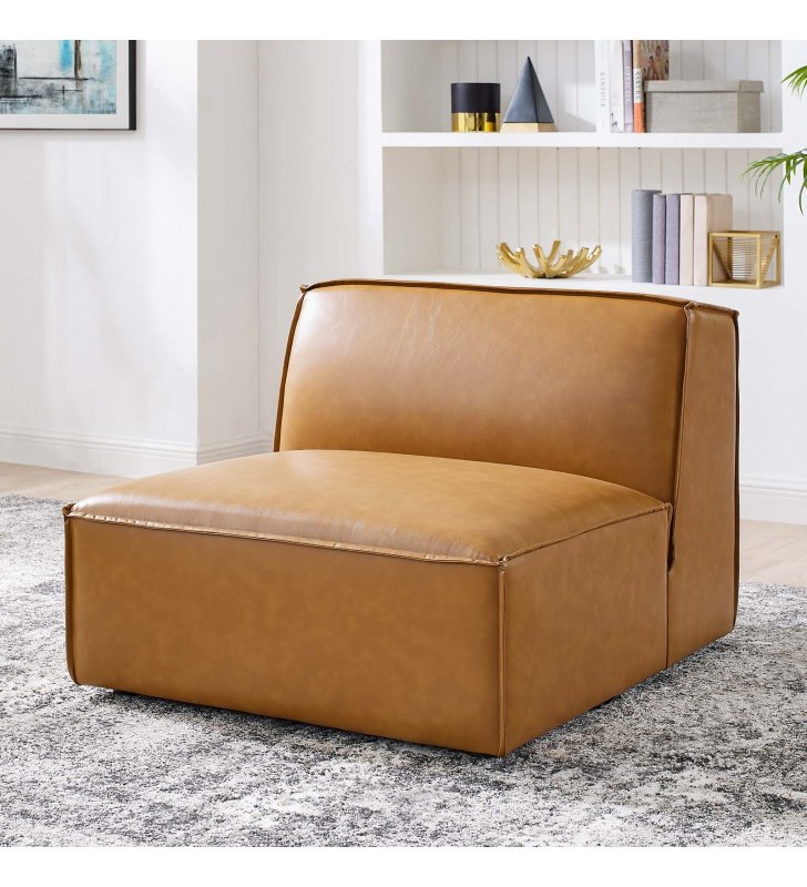 Restore Vegan Leather Sectional Sofa Armless Chair in Tan - Lexmod