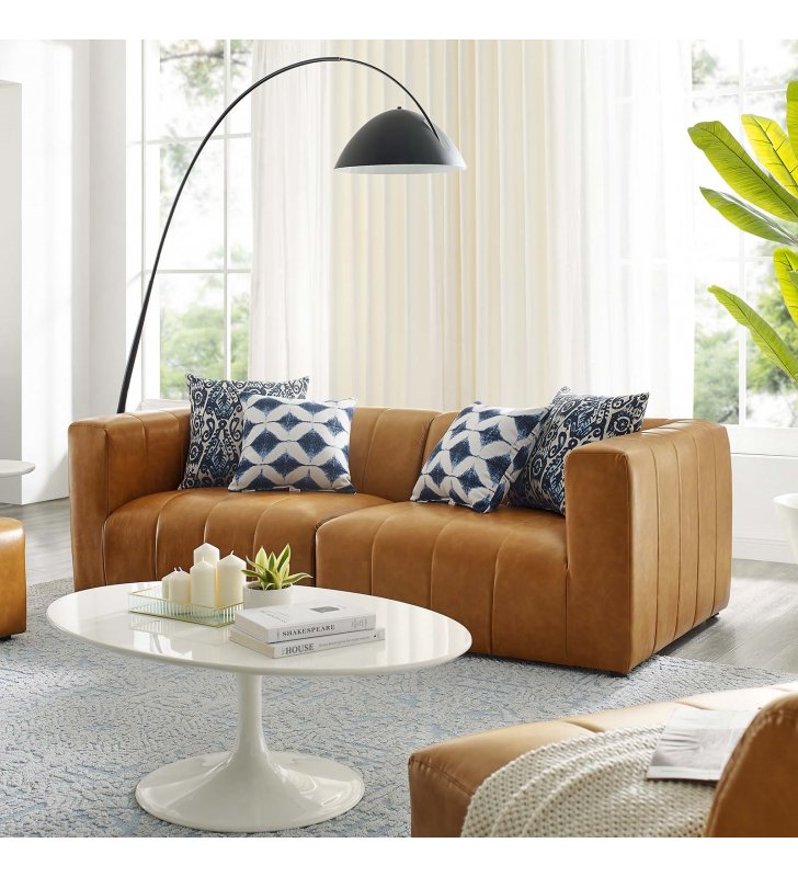 Bartlett Vegan Leather 2-Piece Loveseat in Tan - Lexmod