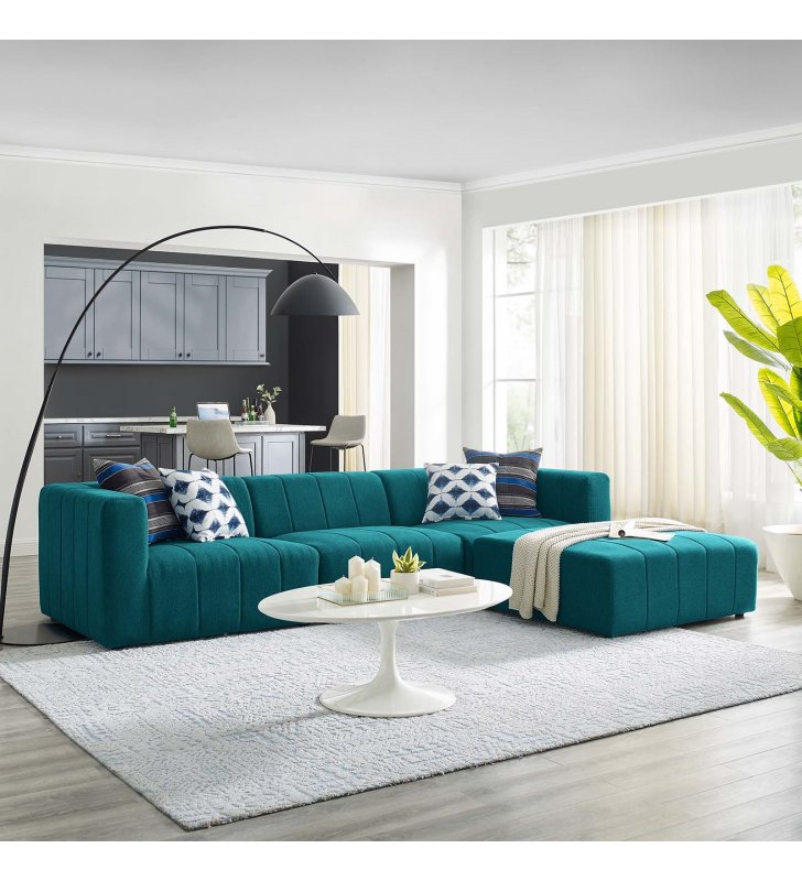 Bartlett Upholstered Fabric 4-Piece Sectional Sofa in Teal - Lexmod