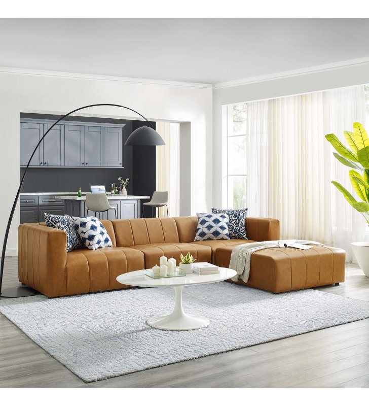 Bartlett Vegan Leather 4-Piece Sectional Sofa in Tan - Lexmod