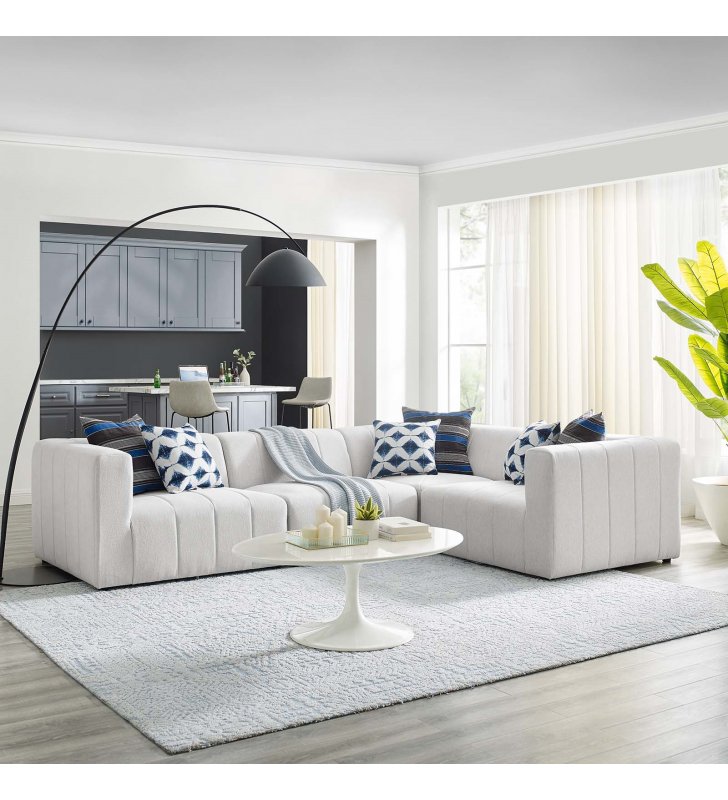 Bartlett Upholstered Fabric 4-Piece Sectional Sofa in Ivory - Lexmod