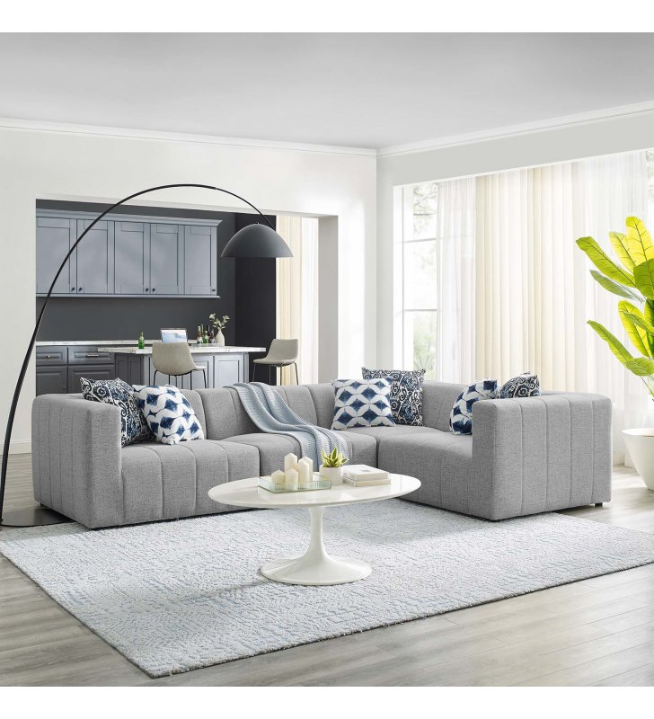 Bartlett Upholstered Fabric 4-Piece Sectional Sofa in Light Gray - Lexmod