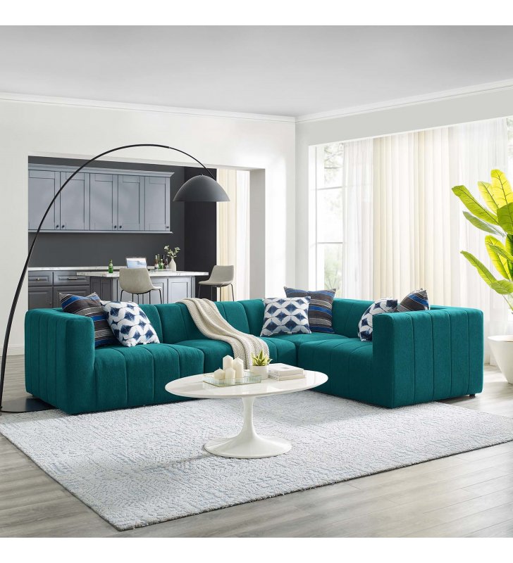 Bartlett Upholstered Fabric 4-Piece Sectional Sofa in Teal - Lexmod