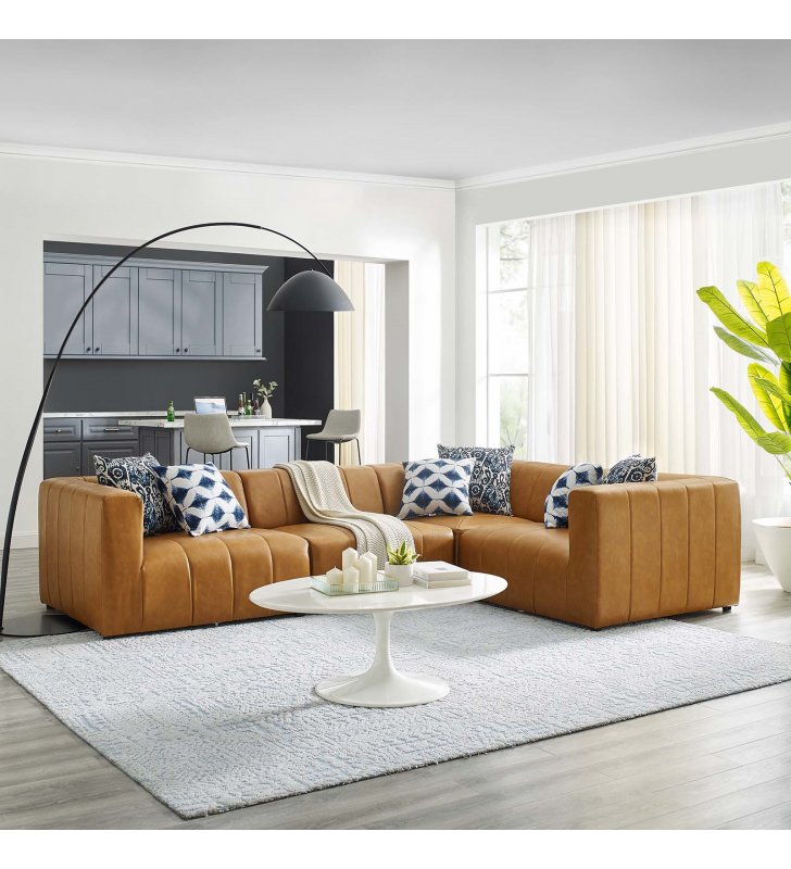 Bartlett Vegan Leather 4-Piece Sectional Sofa in Tan - Lexmod