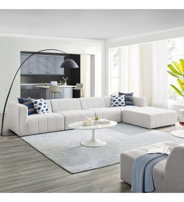 Bartlett Upholstered Fabric 5-Piece Sectional Sofa in Ivory - Lexmod