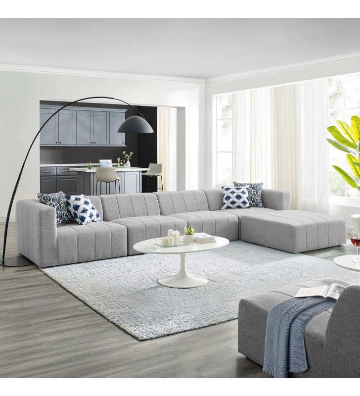 Bartlett Upholstered Fabric 5-Piece Sectional Sofa in Light Gray - Lexmod