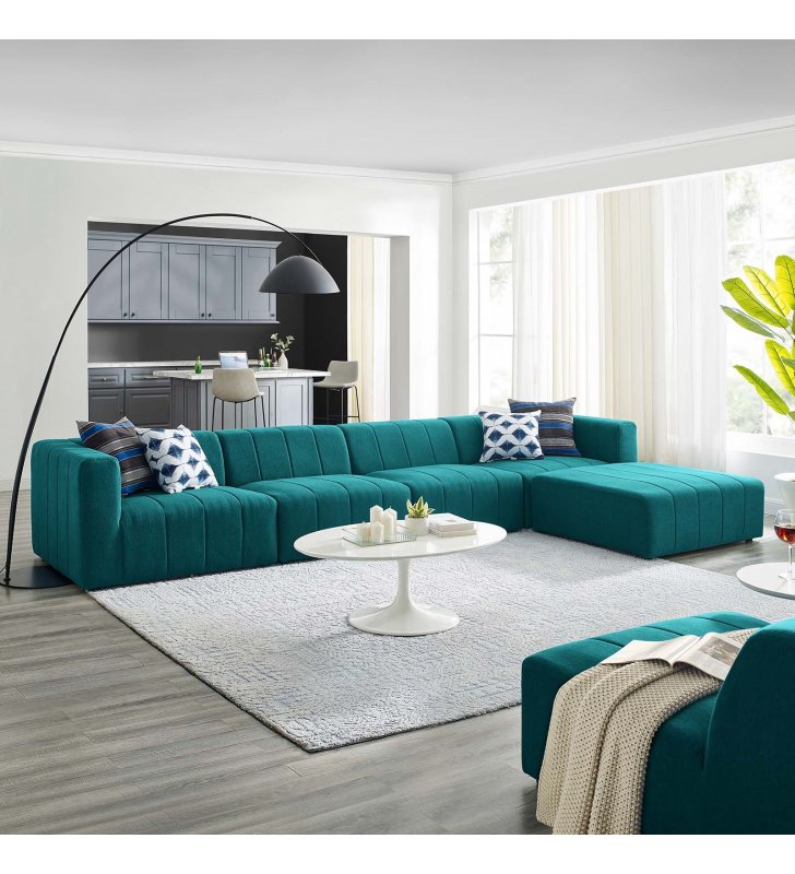 Bartlett Upholstered Fabric 5-Piece Sectional Sofa in Teal - Lexmod