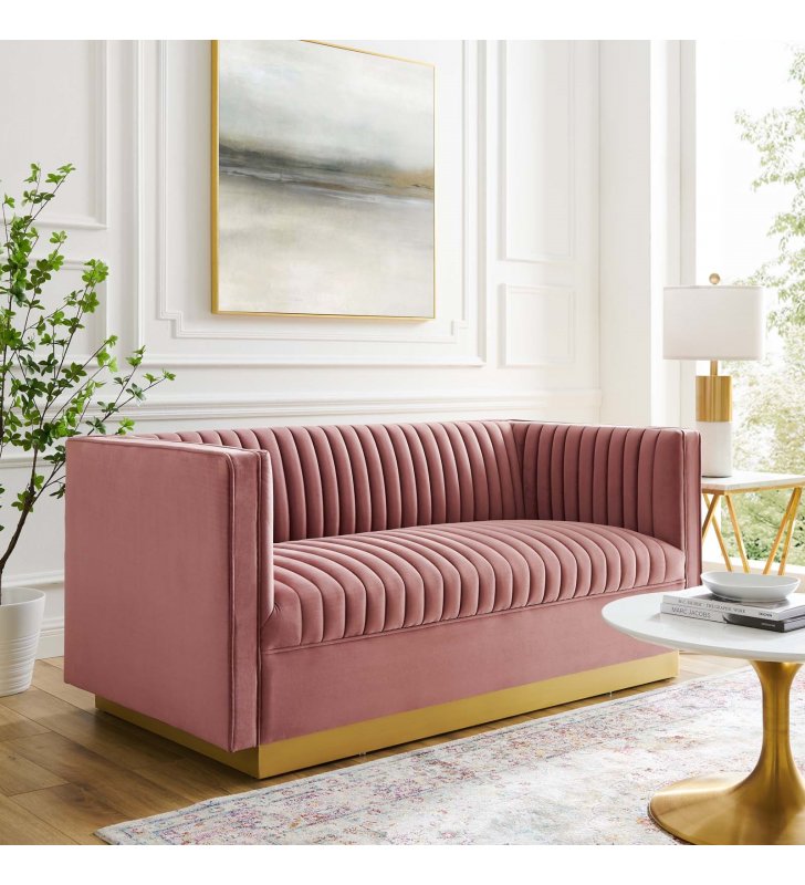 Sanguine Vertical Channel Tufted Performance Velvet Loveseat in Dusty Rose - Lexmod