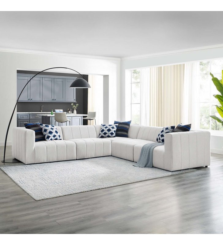 Bartlett Upholstered Fabric 5-Piece Sectional Sofa in Ivory - Lexmod