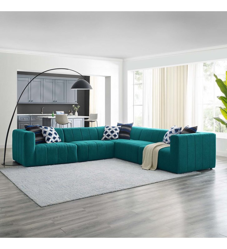 Bartlett Upholstered Fabric 5-Piece Sectional Sofa in Teal - Lexmod