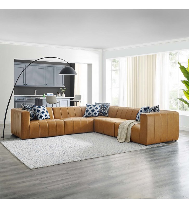Bartlett Vegan Leather 5-Piece Sectional Sofa in Tan - Lexmod