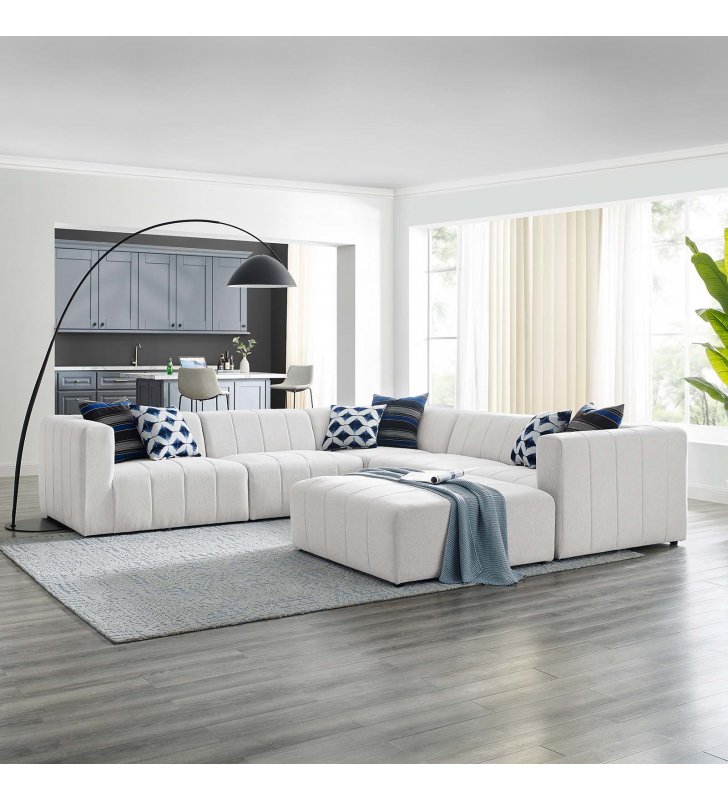 Bartlett Upholstered Fabric 6-Piece Sectional Sofa in Ivory - Lexmod