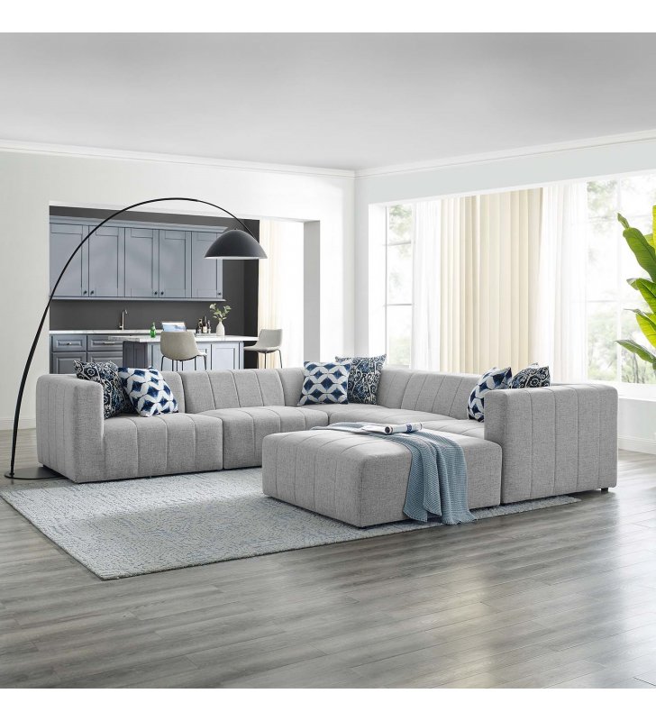 Bartlett Upholstered Fabric 6-Piece Sectional Sofa in Light Gray - Lexmod