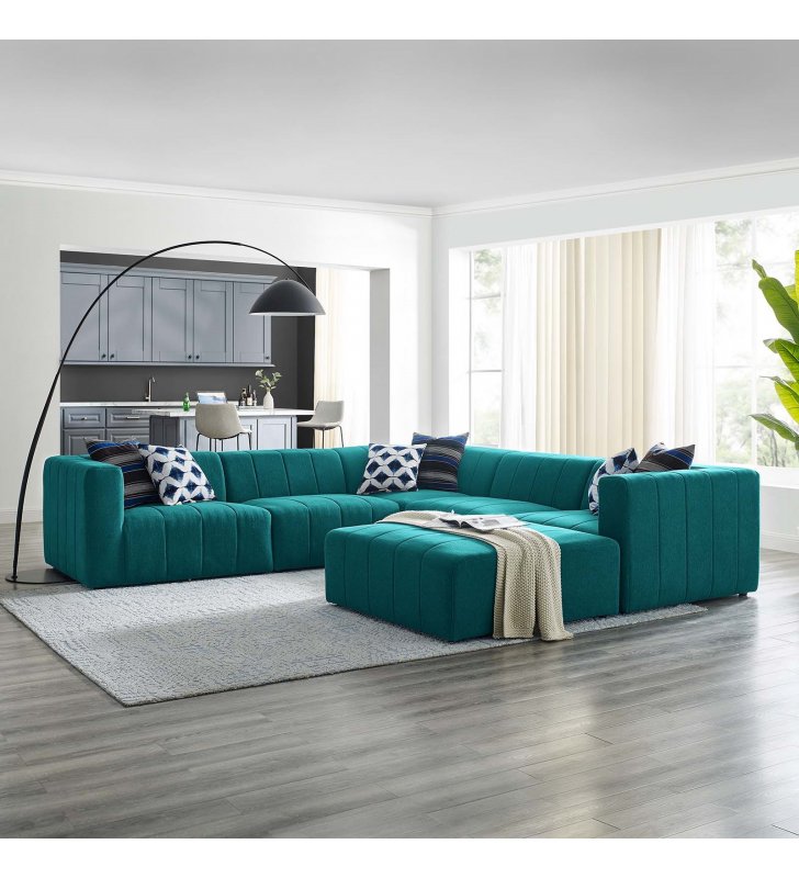 Bartlett Upholstered Fabric 6-Piece Sectional Sofa in Teal - Lexmod
