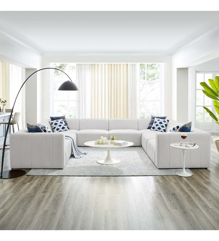 Bartlett Upholstered Fabric 8-Piece Sectional Sofa in Ivory - Lexmod