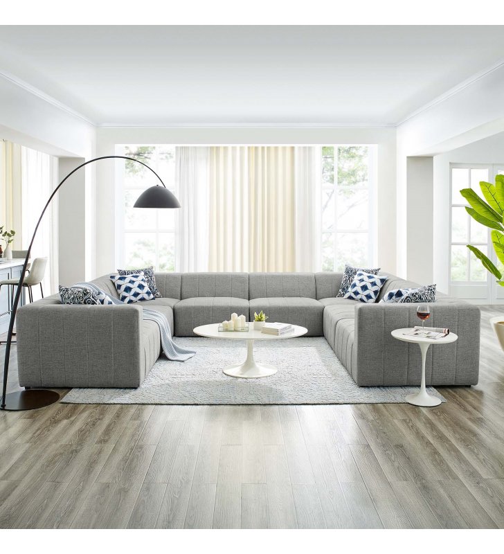 Bartlett Upholstered Fabric 8-Piece Sectional Sofa in Light Gray - Lexmod
