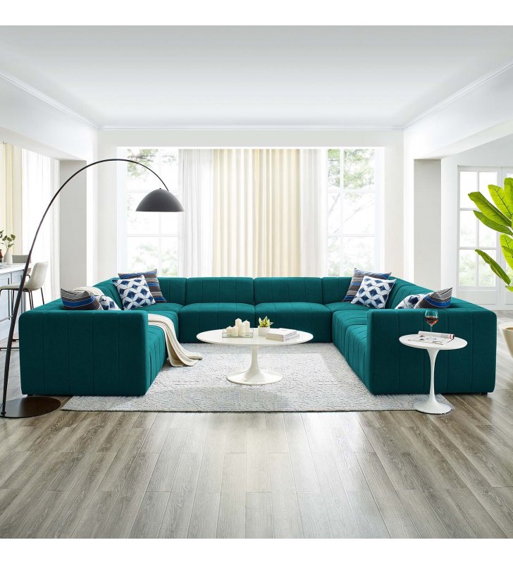 Bartlett Upholstered Fabric 8-Piece Sectional Sofa in Teal - Lexmod