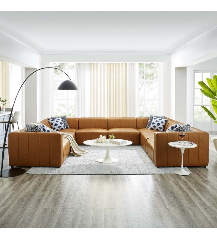 Bartlett Vegan Leather 8-Piece Sectional Sofa in Tan - Lexmod