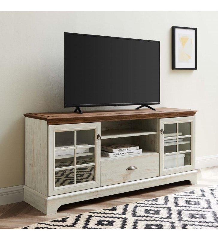 Pacific 59" TV Stand in Walnut White - Lexmod
