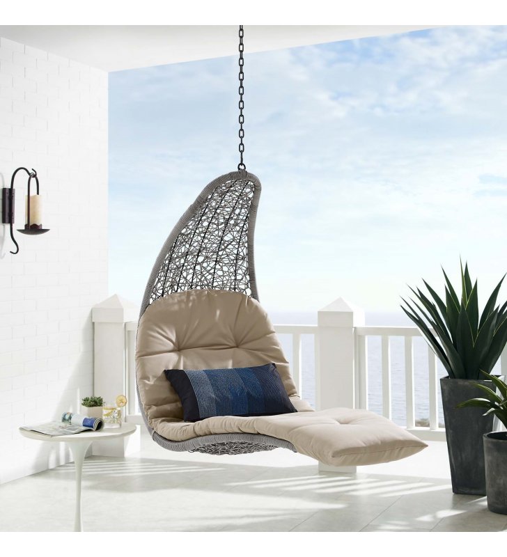 Landscape Outdoor Patio Hanging Chaise Lounge Outdoor Patio Swing Chair in Light Gray Beige - Lexmod