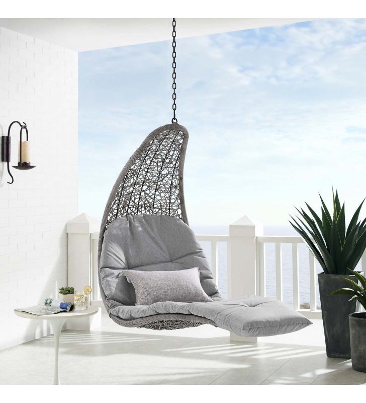 Landscape Outdoor Patio Hanging Chaise Lounge Outdoor Patio Swing Chair in Light Gray Gray - Lexmod