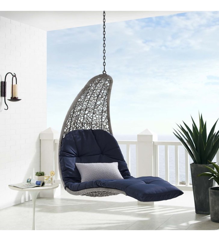 Landscape Outdoor Patio Hanging Chaise Lounge Outdoor Patio Swing Chair in Light Gray Navy - Lexmod