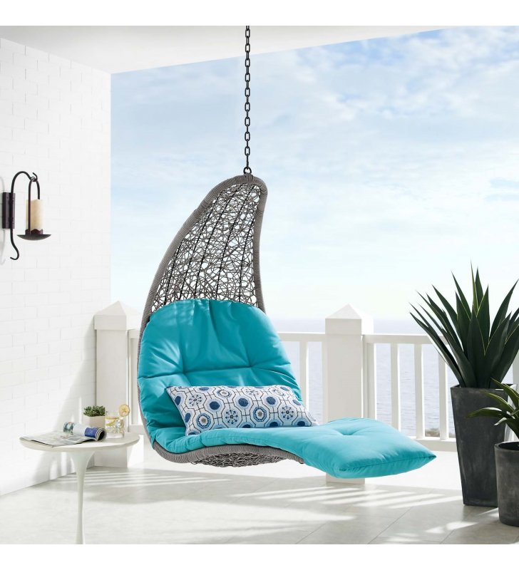 Landscape Outdoor Patio Hanging Chaise Lounge Outdoor Patio Swing Chair in Light Gray Turquoise - Lexmod