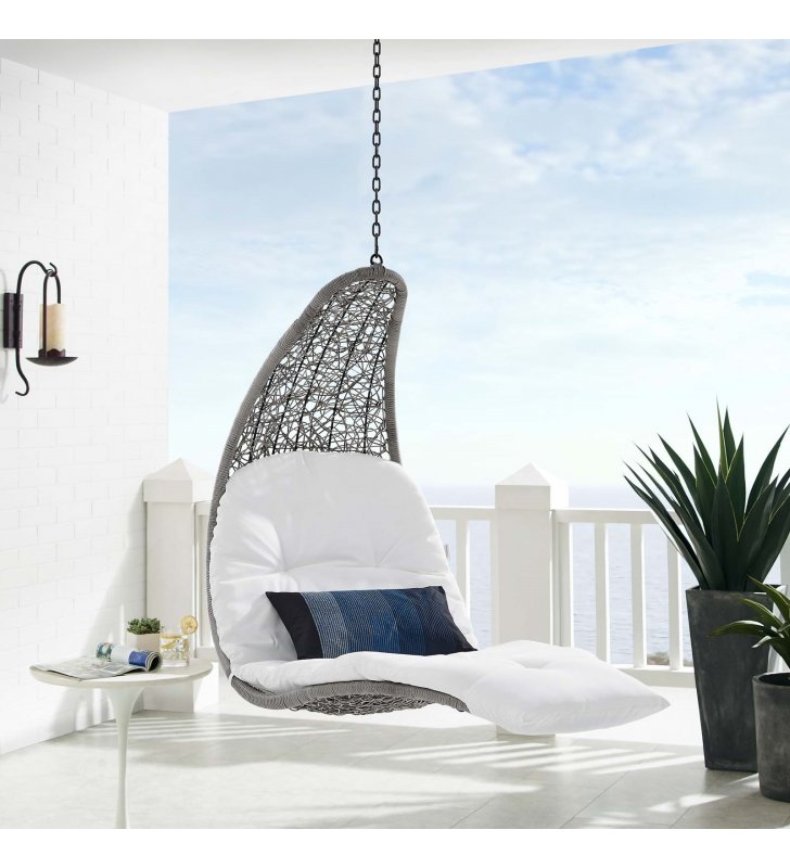 Landscape Outdoor Patio Hanging Chaise Lounge Outdoor Patio Swing Chair in Light Gray White - Lexmod