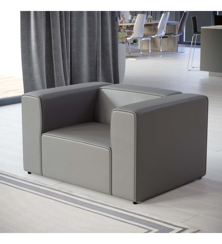 Mingle Vegan Leather Armchair in Gray - Lexmod
