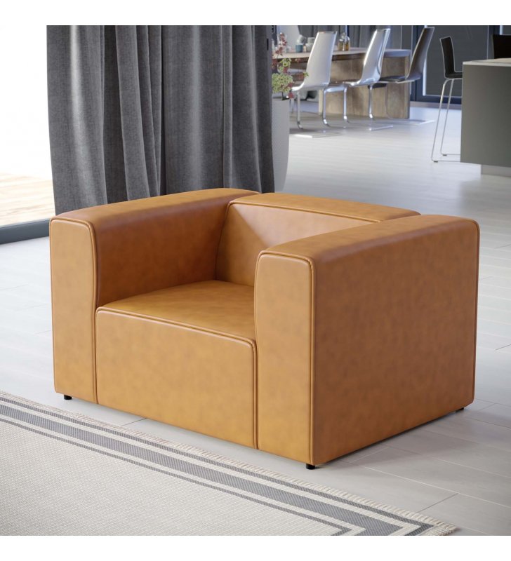 Mingle Vegan Leather Armchair in Tan - Lexmod