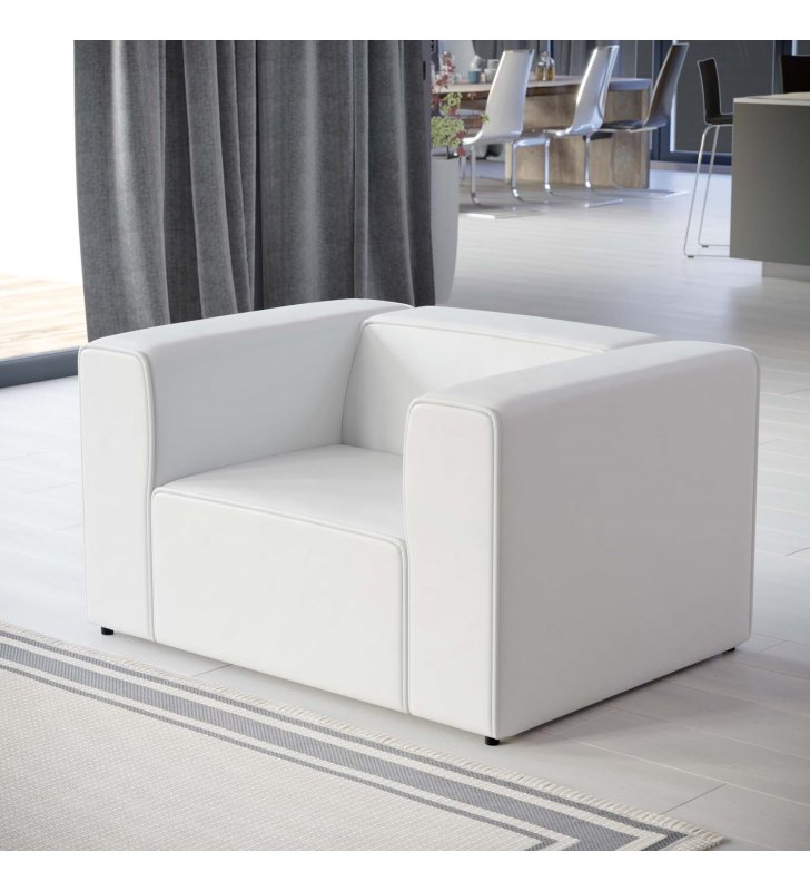 Mingle Vegan Leather Armchair in White - Lexmod