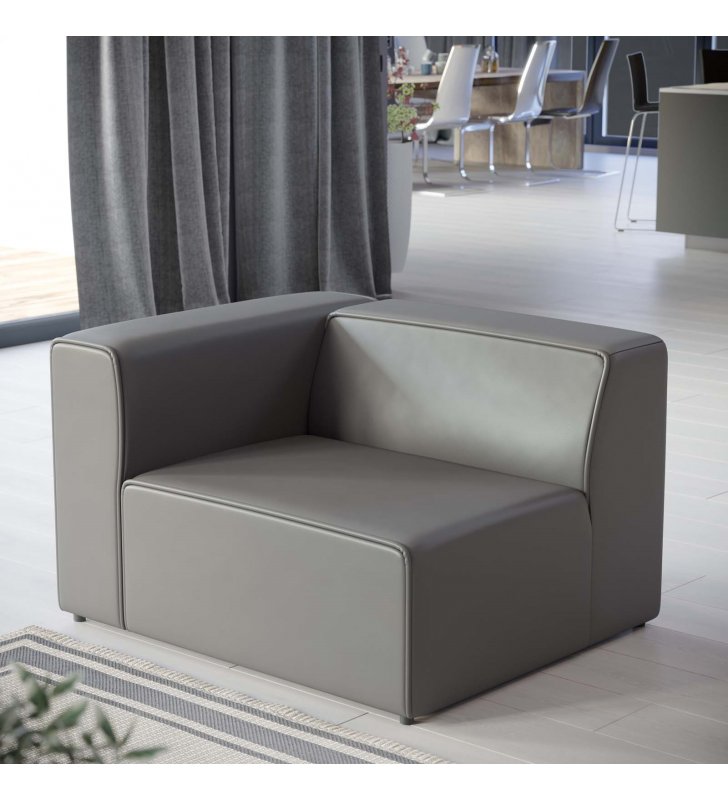 Mingle Vegan Leather Left-Arm Chair in Gray - Lexmod