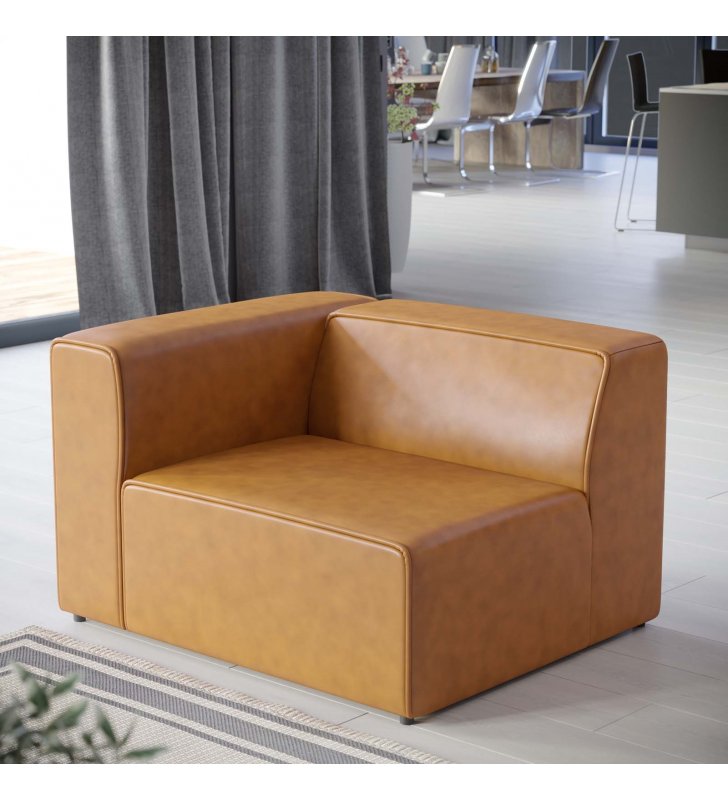 Mingle Vegan Leather Left-Arm Chair in Tan - Lexmod