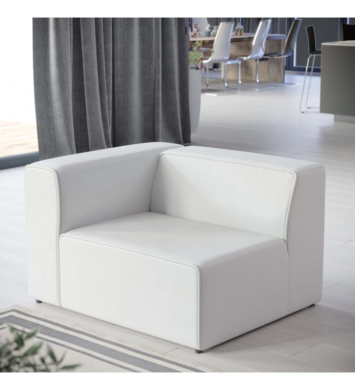 Mingle Vegan Leather Left-Arm Chair in White - Lexmod