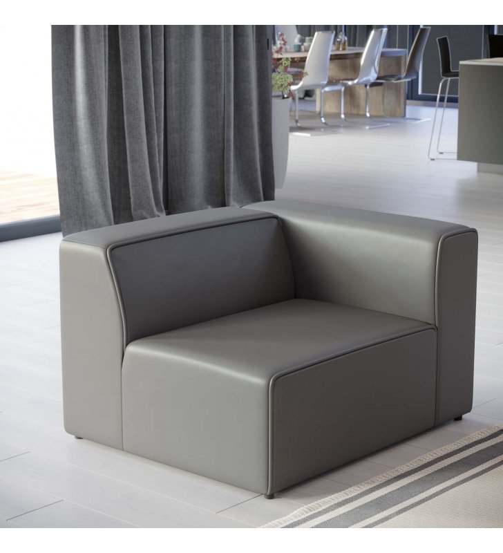 Mingle Vegan Leather Right-Arm Chair in Gray - Lexmod