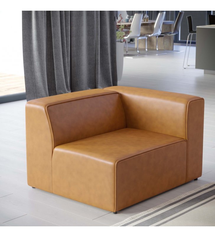 Mingle Vegan Leather Right-Arm Chair in Tan - Lexmod