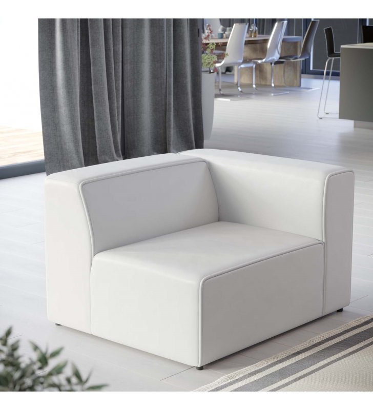 Mingle Vegan Leather Right-Arm Chair in White - Lexmod