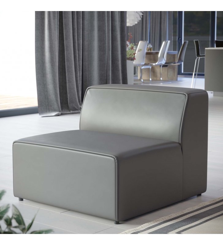 Mingle Vegan Leather Armless Chair in Gray - Lexmod