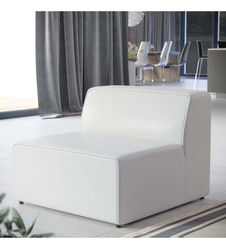 Mingle Vegan Leather Armless Chair in White - Lexmod