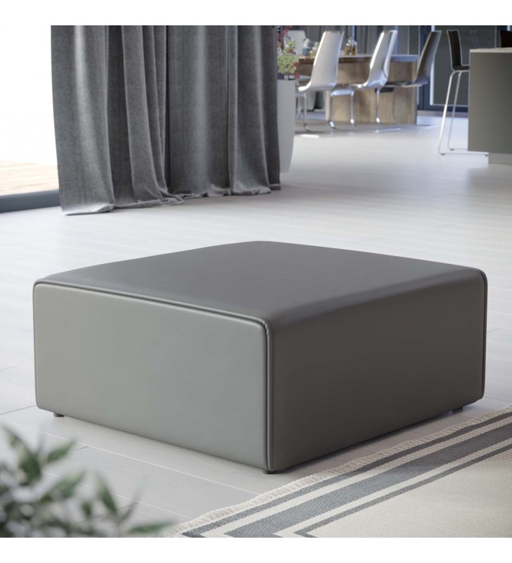 Mingle Vegan Leather Ottoman in Gray - Lexmod