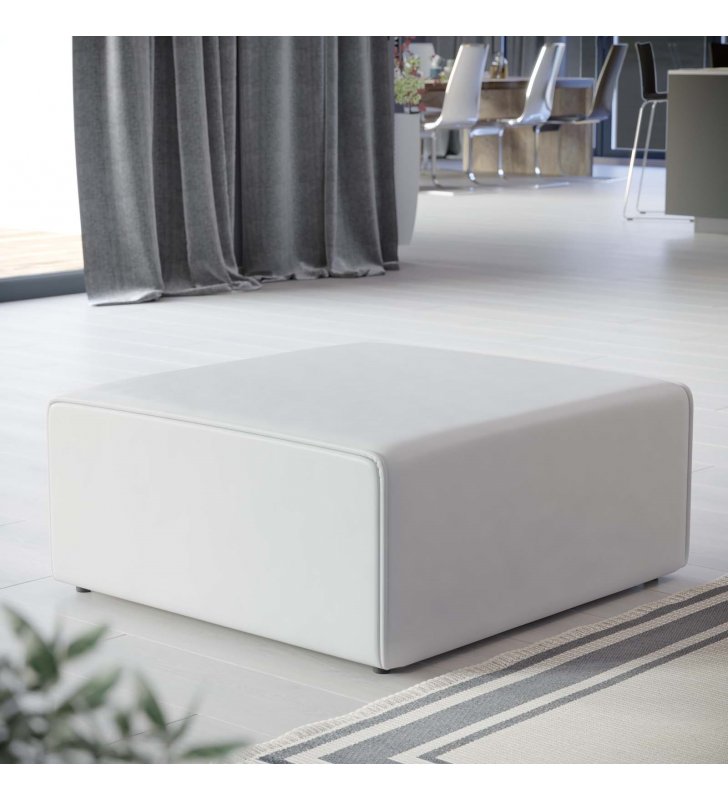 Mingle Vegan Leather Ottoman in White - Lexmod