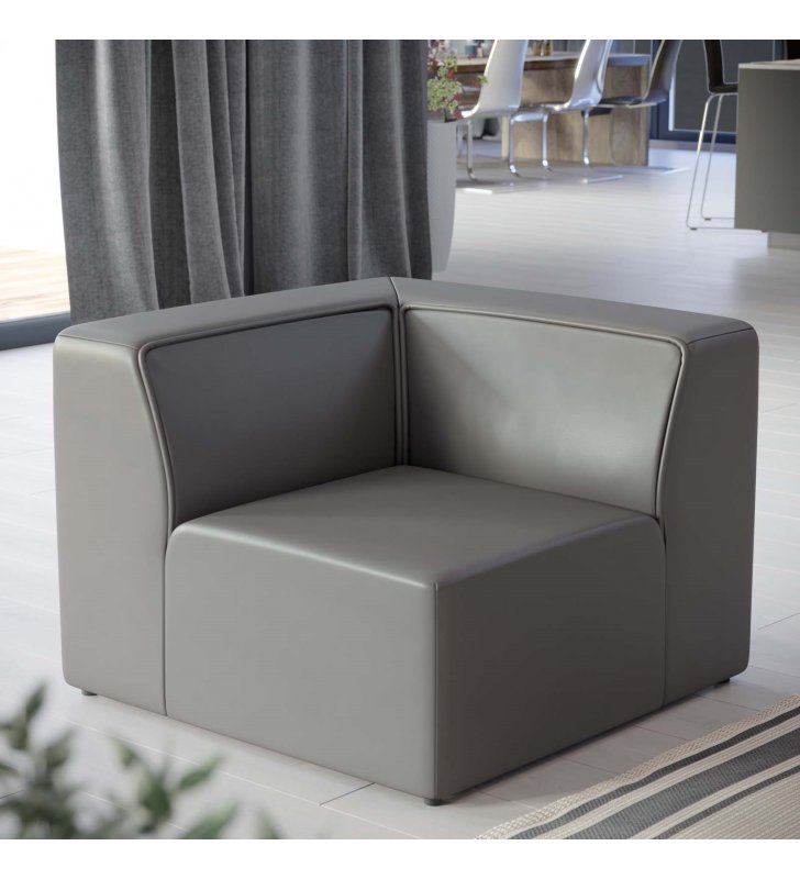 Mingle Vegan Leather Corner Chair in Gray - Lexmod