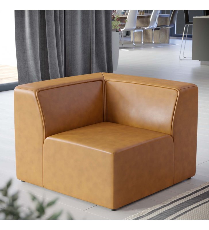 Mingle Vegan Leather Corner Chair in Tan - Lexmod