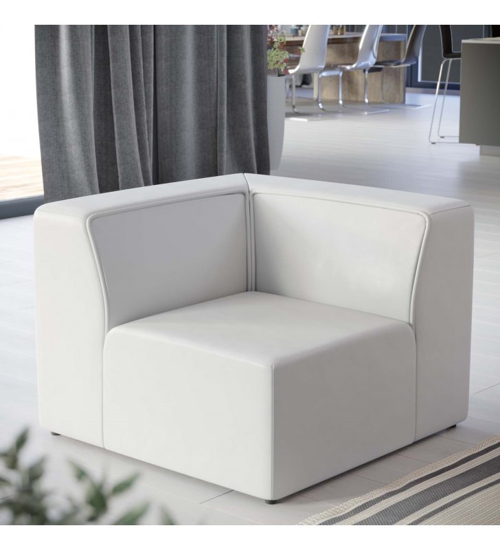 Mingle Vegan Leather Corner Chair in White - Lexmod