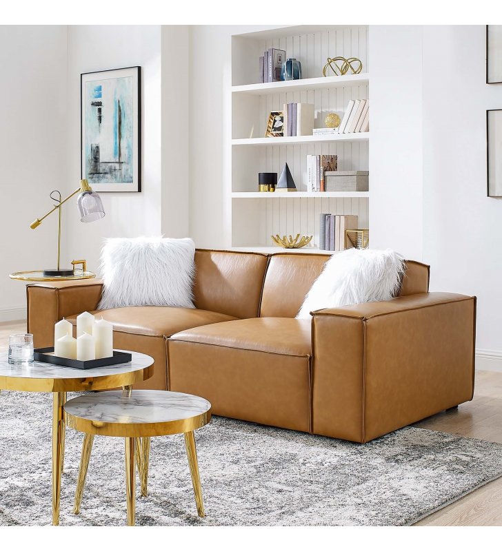 Restore Vegan Leather Loveseat in Tan - Lexmod