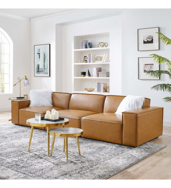 Restore Vegan Leather 3-Piece Sofa in Tan - Lexmod