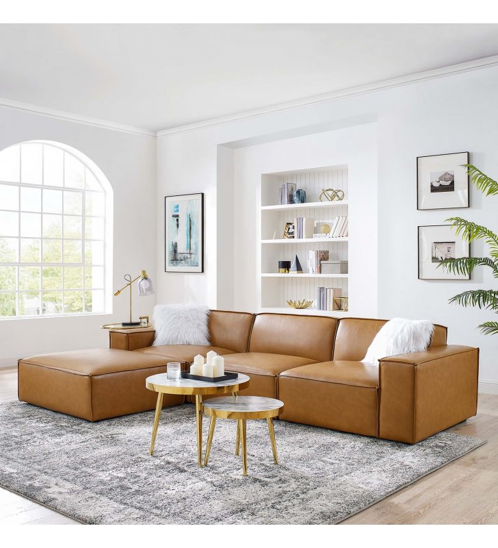 Restore 4-Piece Vegan Leather Sectional Sofa in Tan - Lexmod